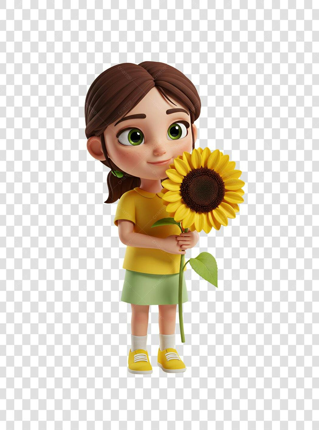 Icone Menina com Girassol PNG com fundo transparente
