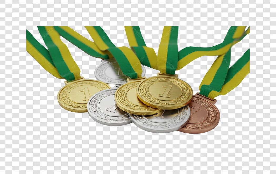 Icones Medalhas Ouro Prata Bronze PNG com fundo transparente