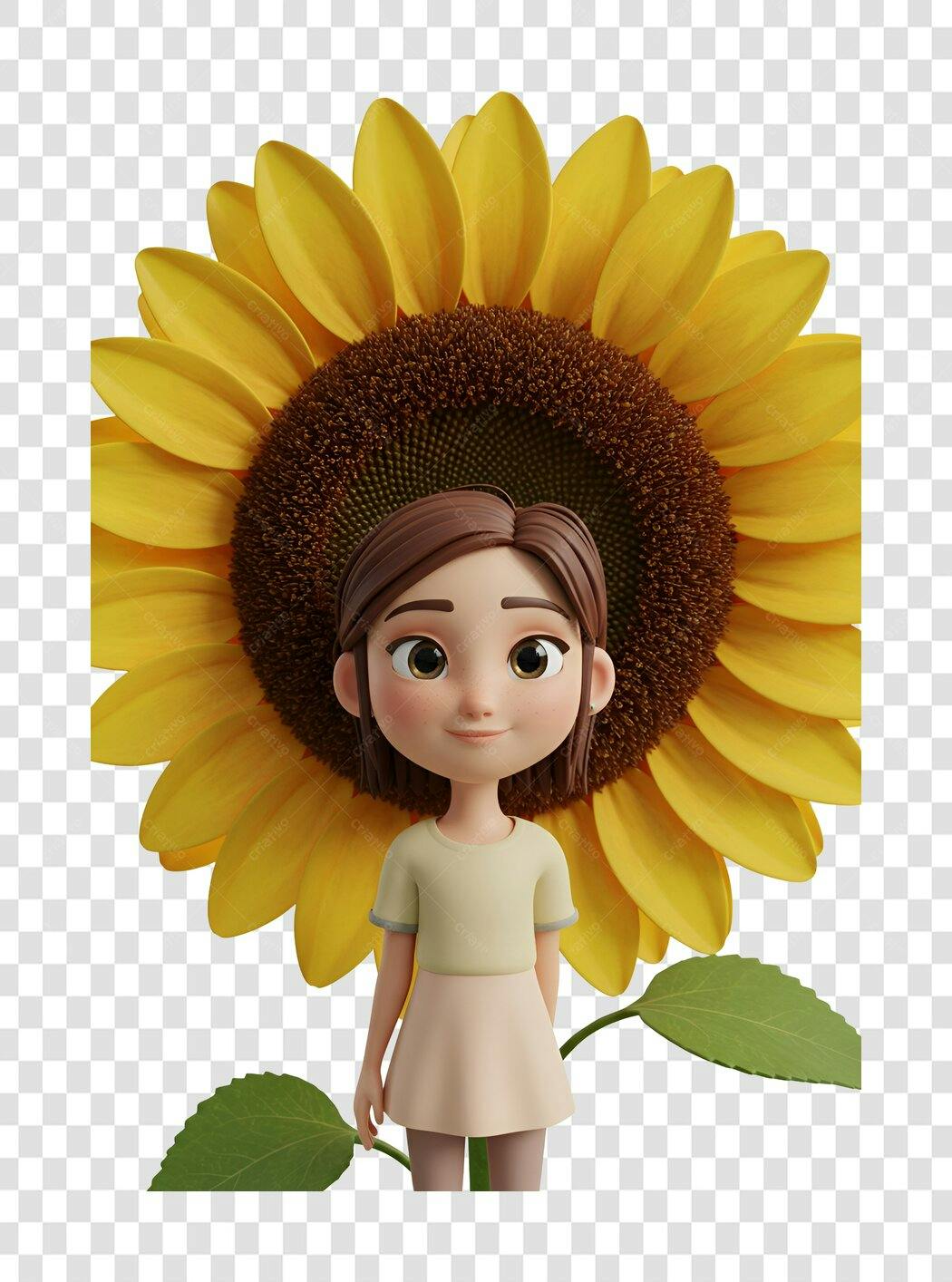 Icone Menina Girassol PNG com fundo transparente
