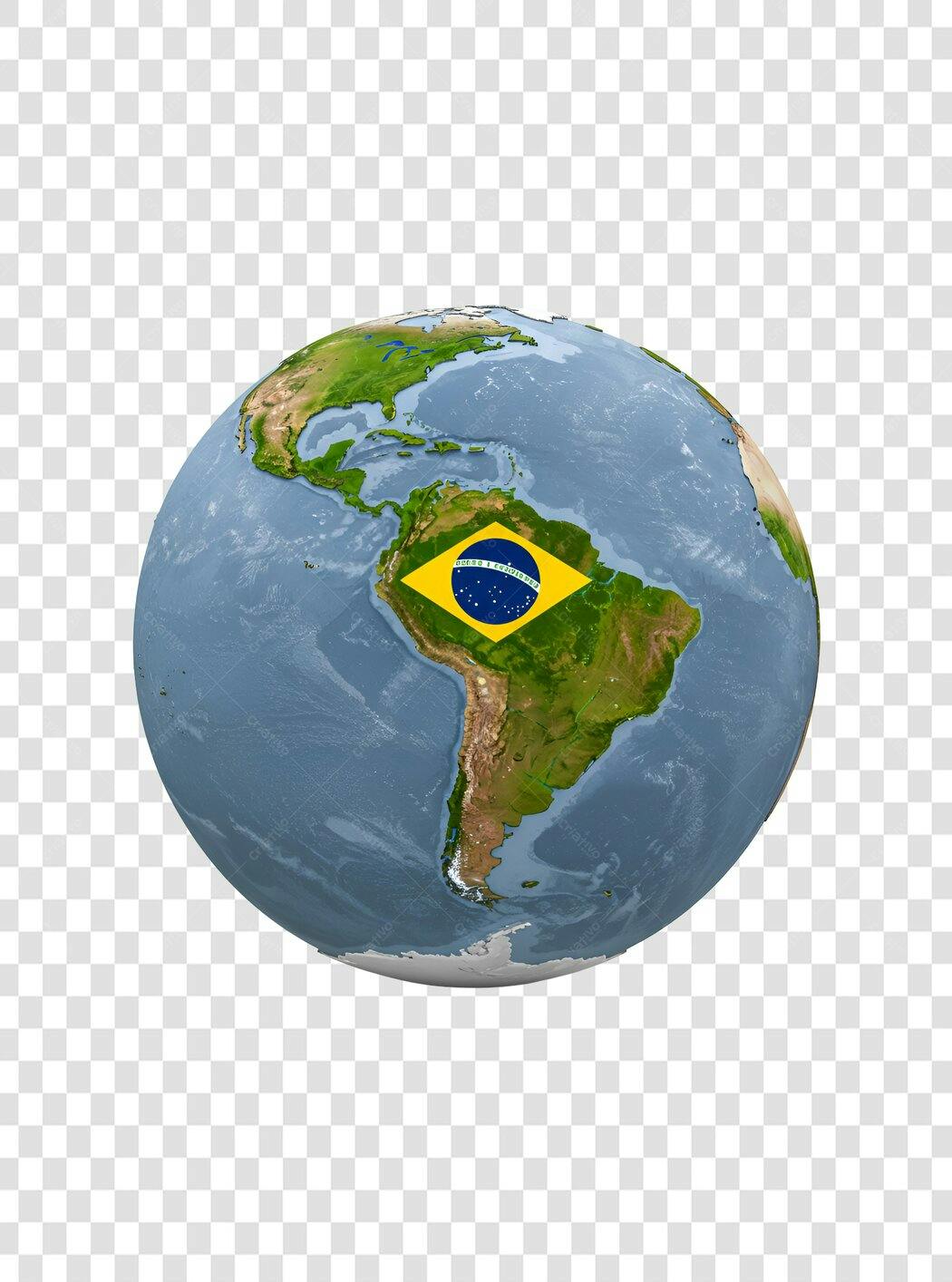 Icone Planeta Terra com Bandeira do Brasil PNG com fundo transparente