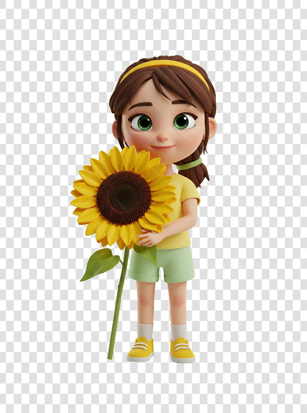 Icone Menina com Girassol PNG com fundo transparente