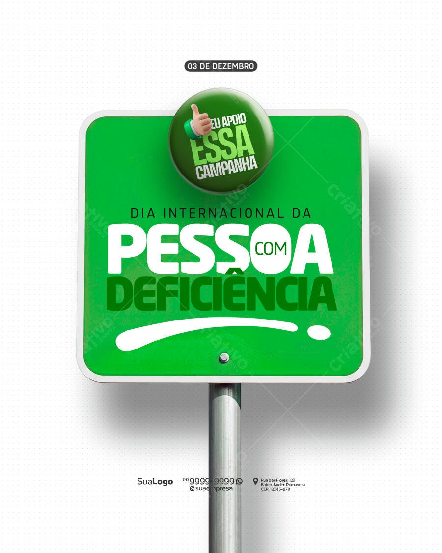 Plaquinha Dia Internacional da Pessoa com Deficiência PSD Editável