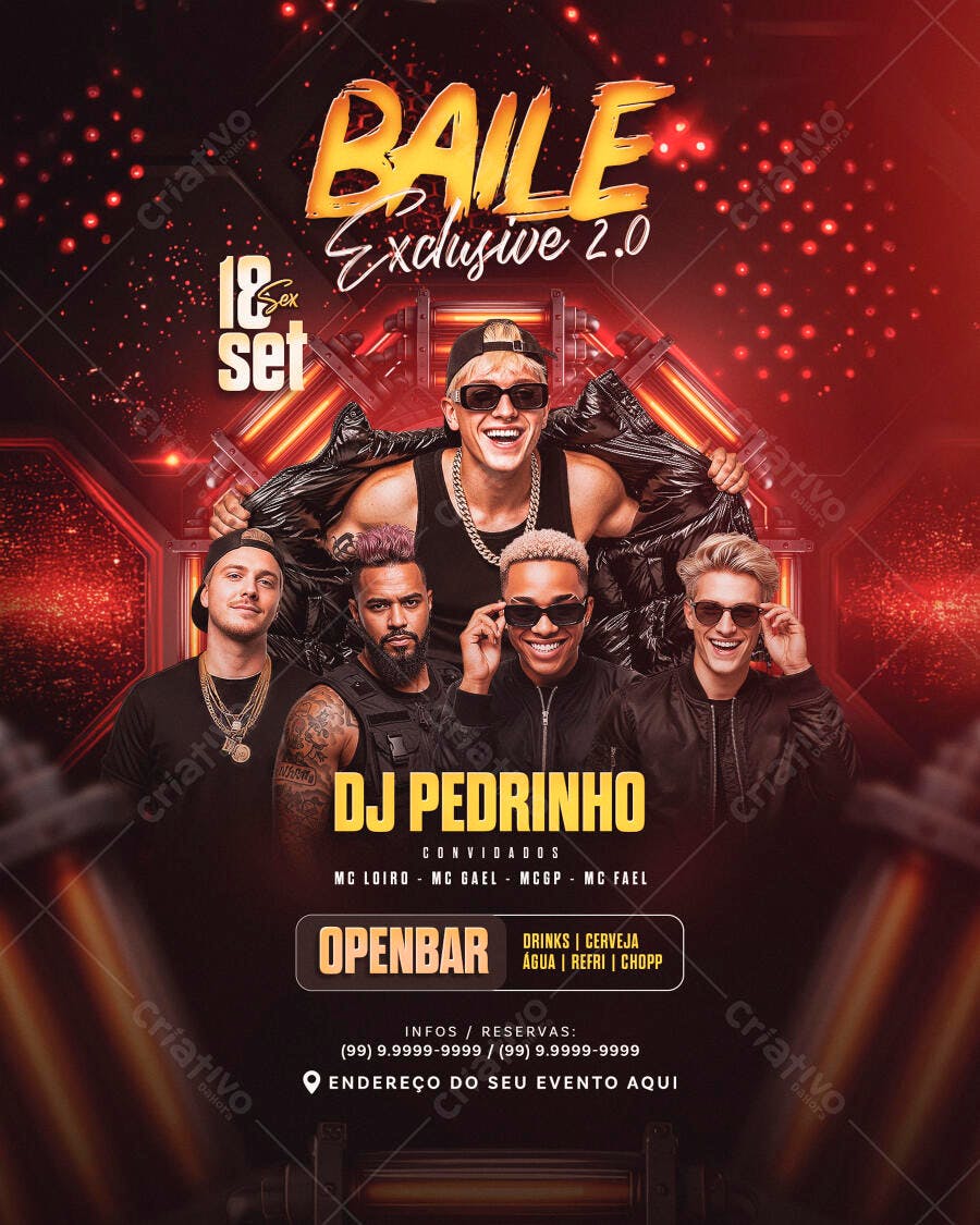 Flyer Baile Exclusive 2.0 DJ Pedrinho PSD Editável