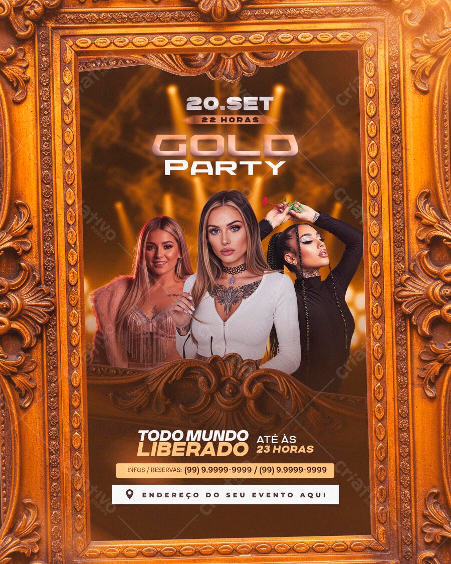 Flyer Festa Gold Party PSD Editável