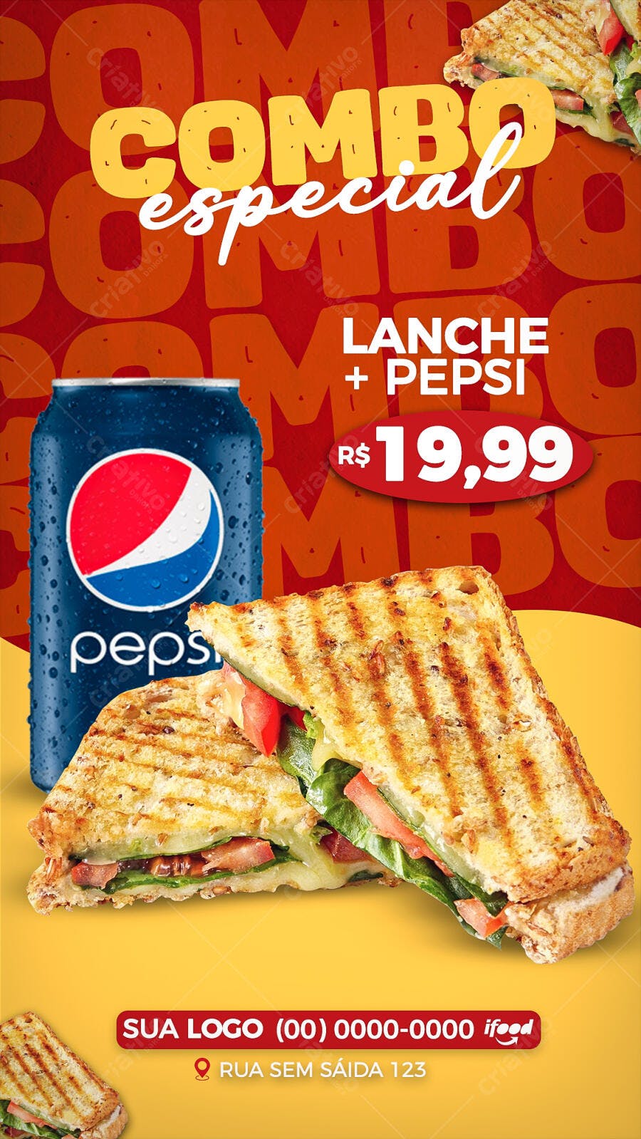 Flyer Combo Lanche e Pepsi PSD Editável