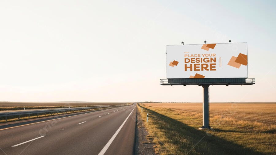 Mockup Outdoor: Billboard em Estrada de Campo ao Pôr do Sol