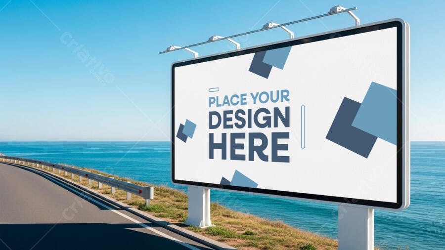 Mockup de Outdoor Realista na Praia: Azul e Branco