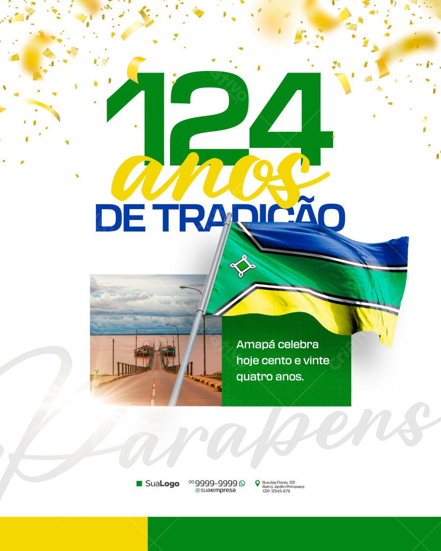 Flyer Aniversário Amapá 124 Anos PSD Editável