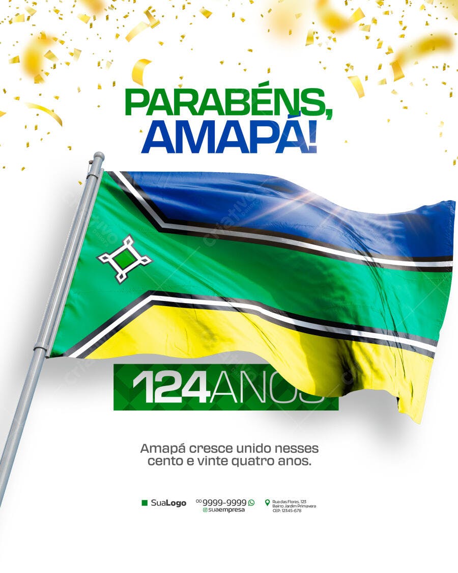 Flyer Aniversário Amapá 124 Anos PSD Editável