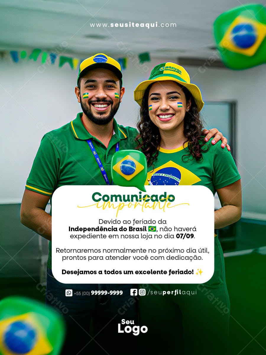 Comunicado Feriado 7 de Setembro PSD Editável