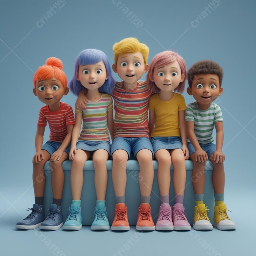 Crianças animadas sentadas juntas