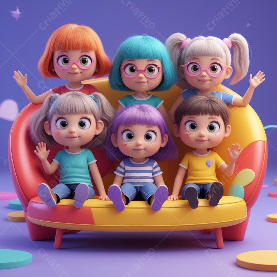 Amigas animadas em sofá colorido