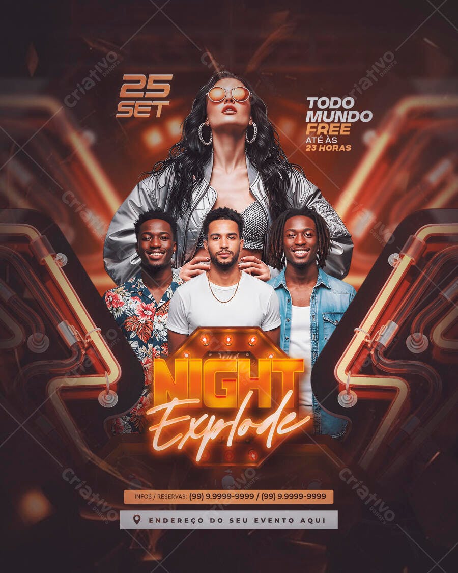 Flyer para Festa Night Explode PSD Editável