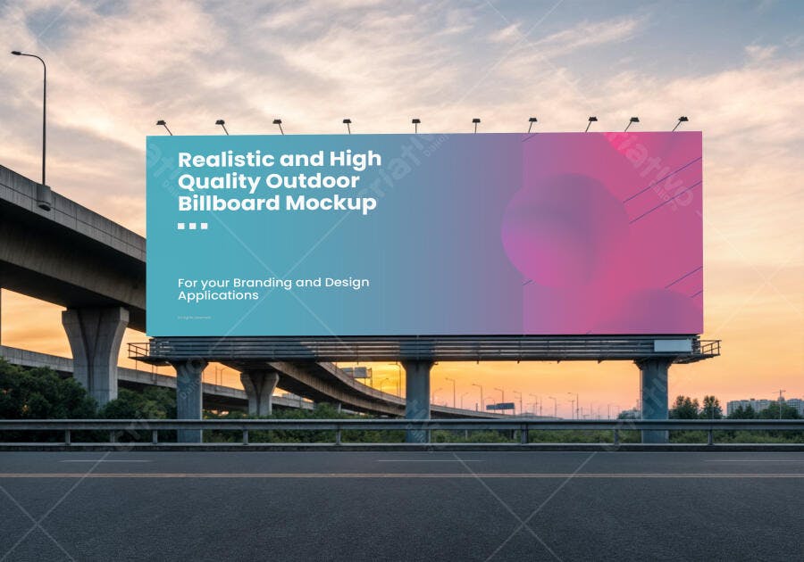 Mockup Realista de Outdoor em Rodovia ao Pôr do Sol