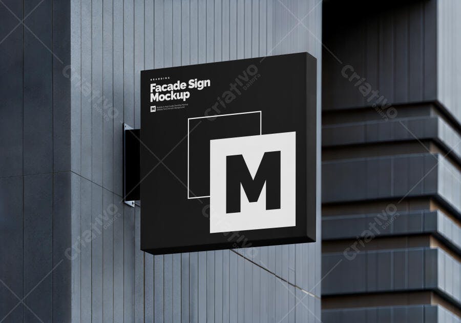 Mockup de Placa de Fachada Moderna em Preto e Branco