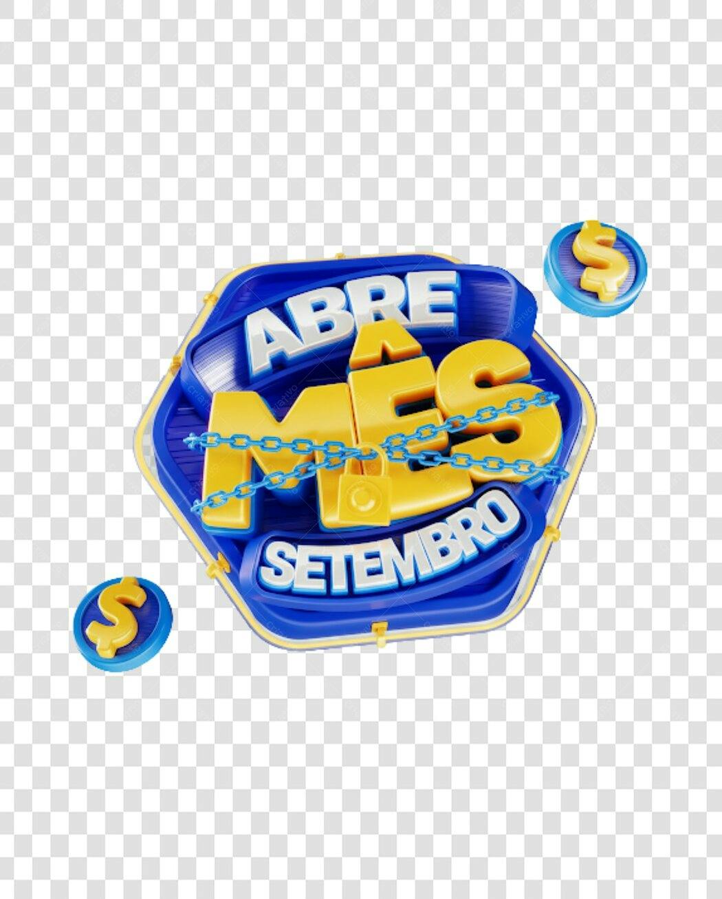 Selo 3D promocional azul e amarelo setembro