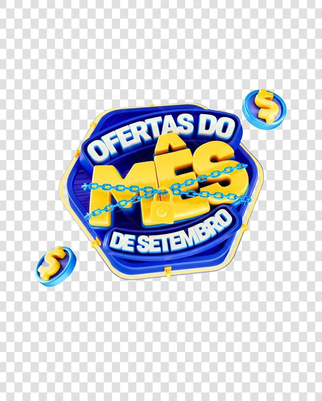 Selo 3D promocional azul e amarelo setembro