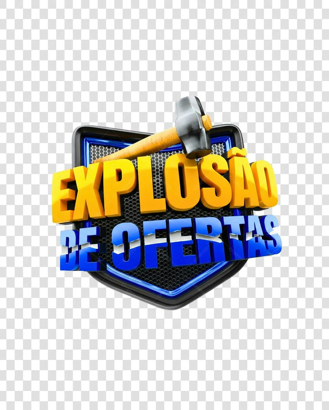 Selo 3D promocional estilo escudo amarelo e azul