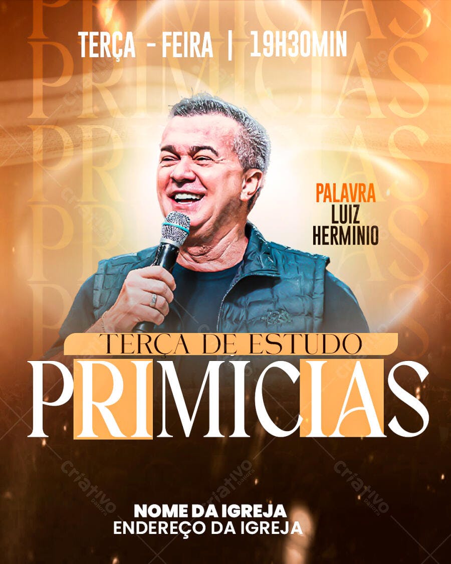Flyer para Evento Religioso Terça de Estudo Primicias PSD Editável