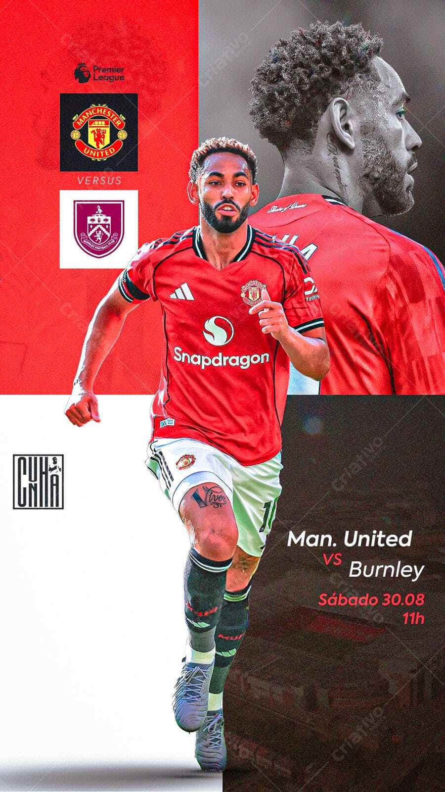 Flyer de Futebol Manchester United x Burnley PSD Editável