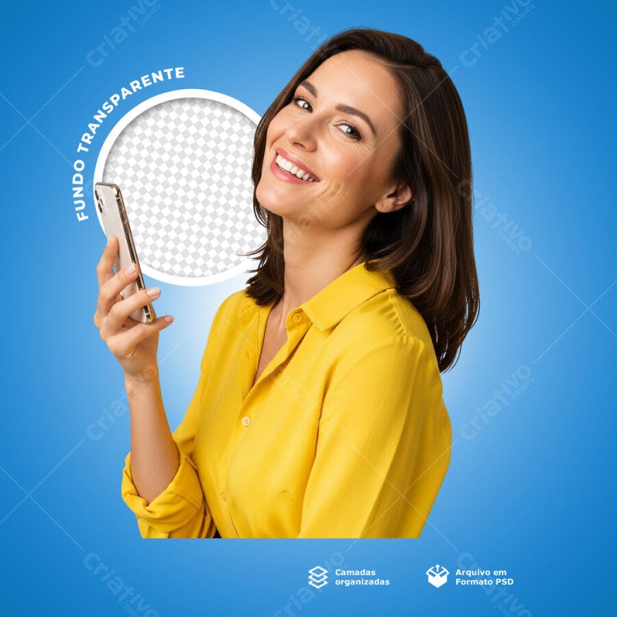 Mockup Modelo Feminino com Smartphone PSD Editável
