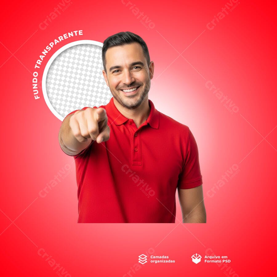 Mockup Modelo Masculino Camisa Vermelha PSD Editável