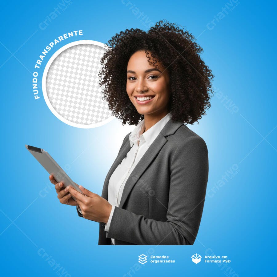 Mockup Mulher Negócios Tablet PSD Editável