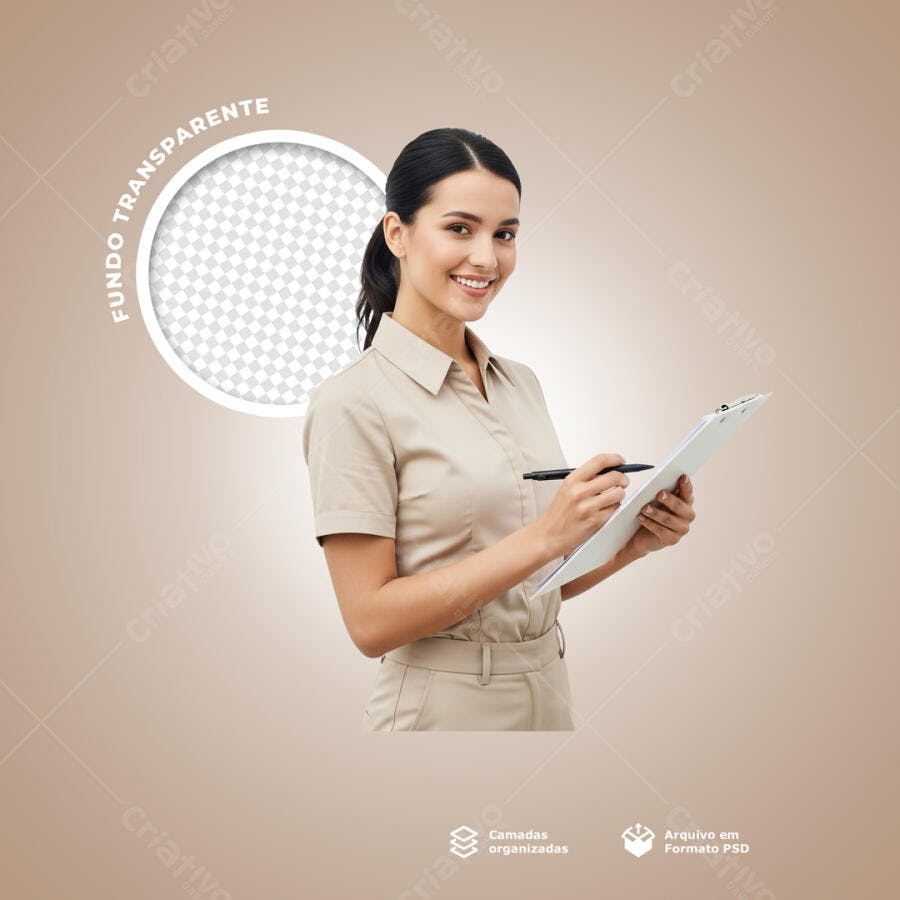 Mockup Modelo Feminina com Prancheta PSD Editável