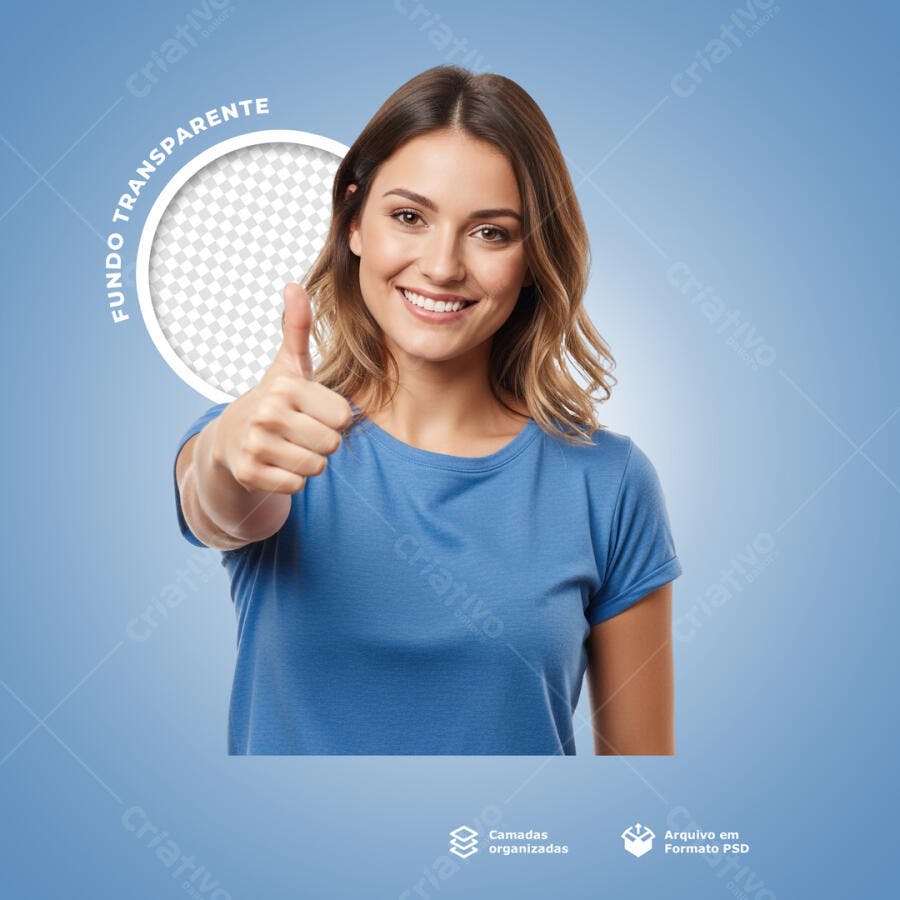 Mockup Modelo Feminino com Polegar para Cima PSD Editável
