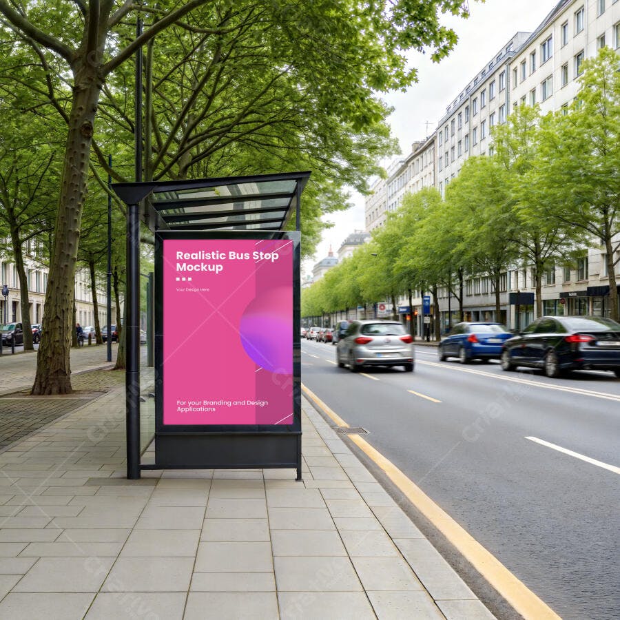 Mockup Realista de Anúncio em Ponto de Ônibus