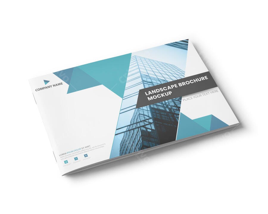 Mockup de Brochura Paisagem: Design Moderno em Azul e Cinza