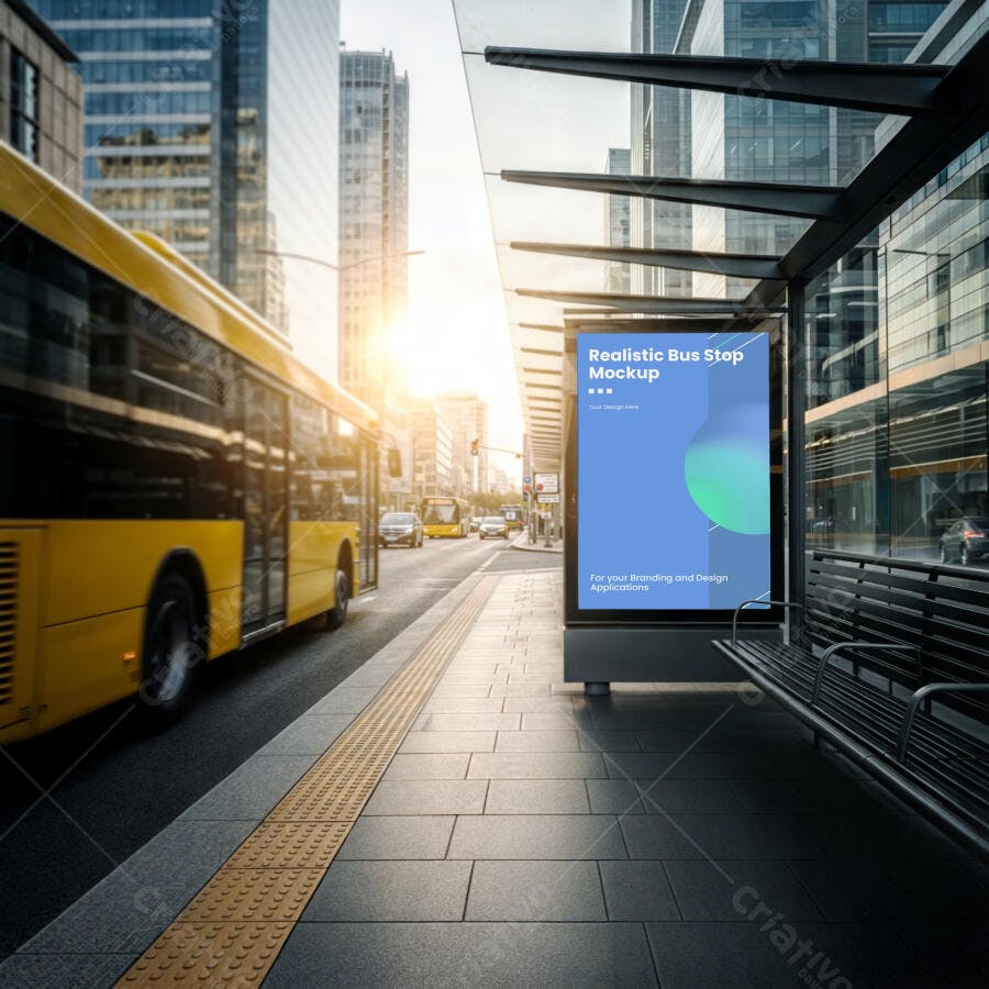 Mockup Realista de Anúncio em Ponto de Ônibus