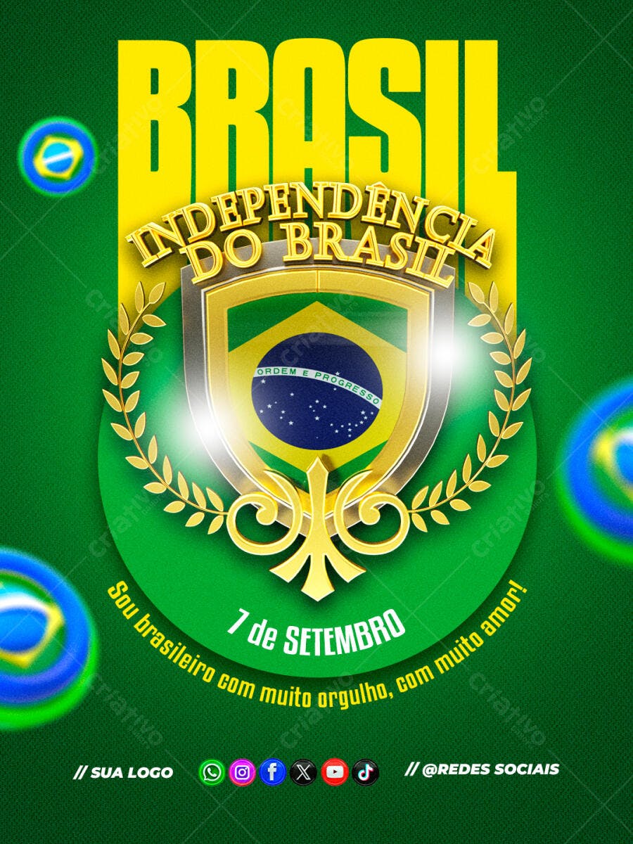 Flyer para o Dia da Independência do Brasil PSD Editável