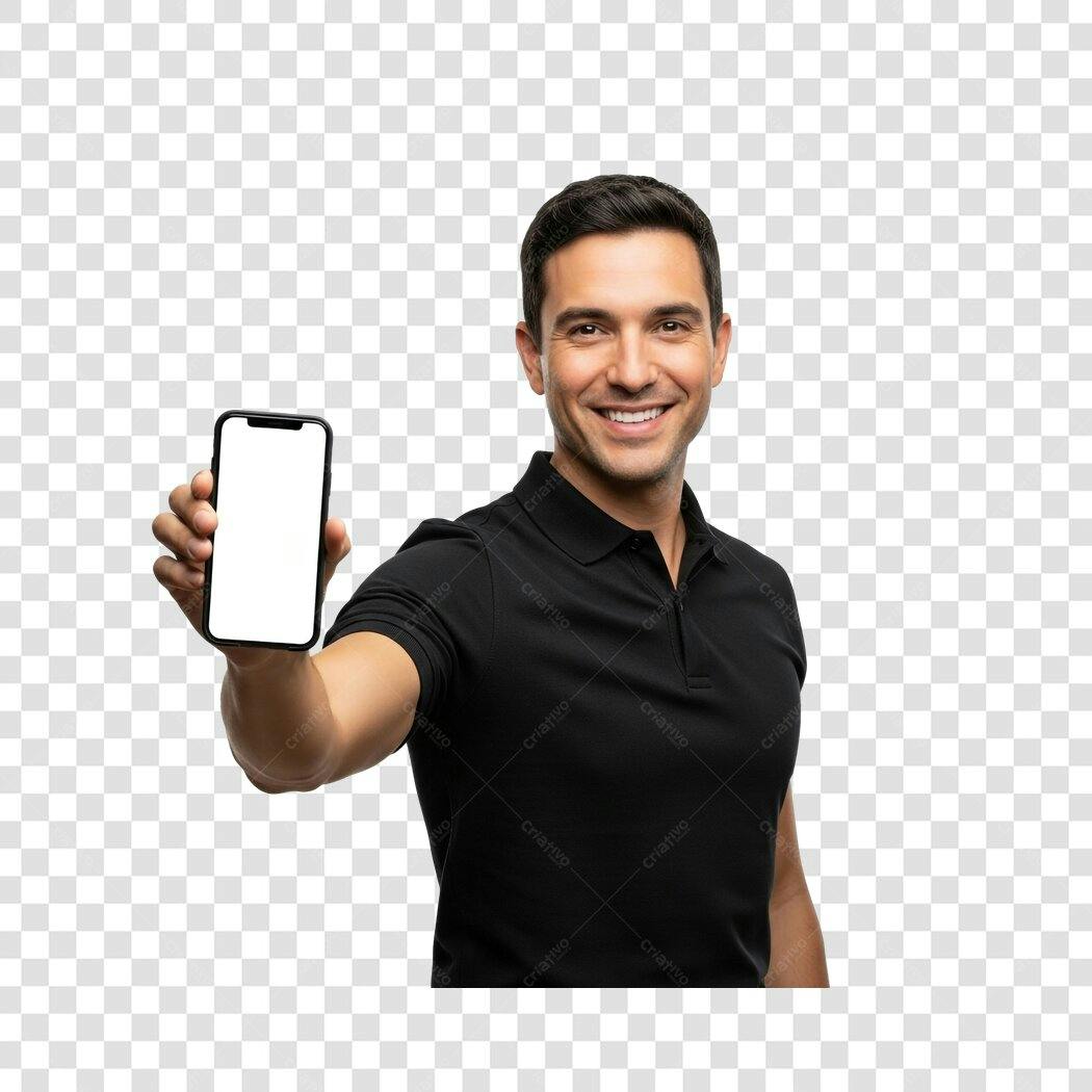 Mockup Homem Apresentando Smartphone PNG com fundo transparente
