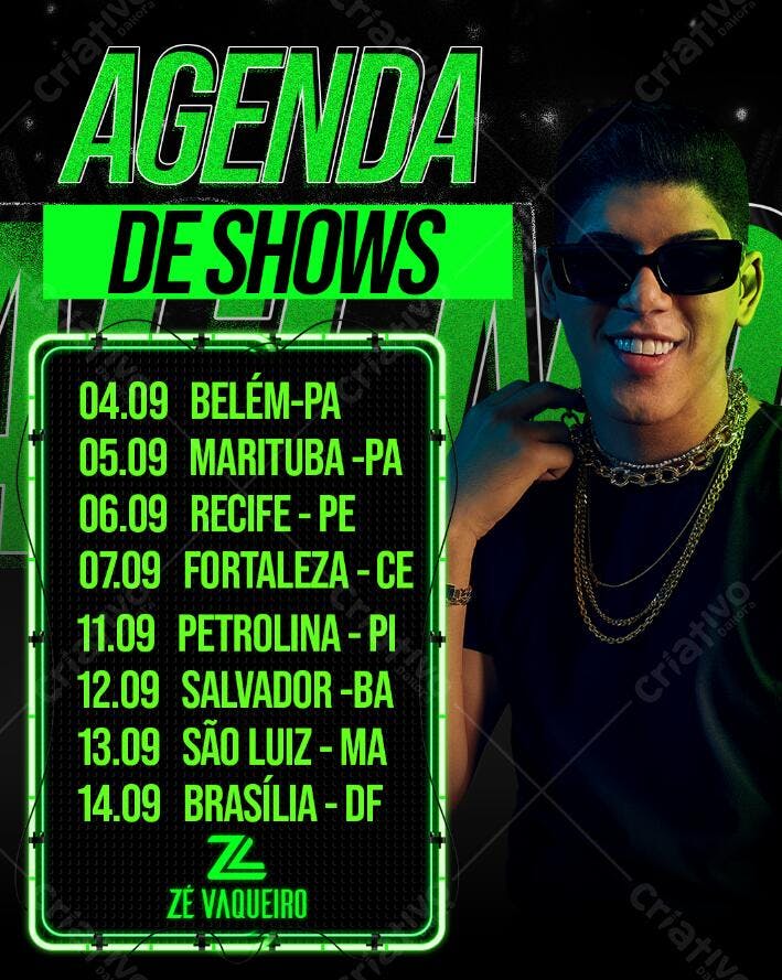 Flyer Agenda de Shows Zé Vaqueiro PSD Editável