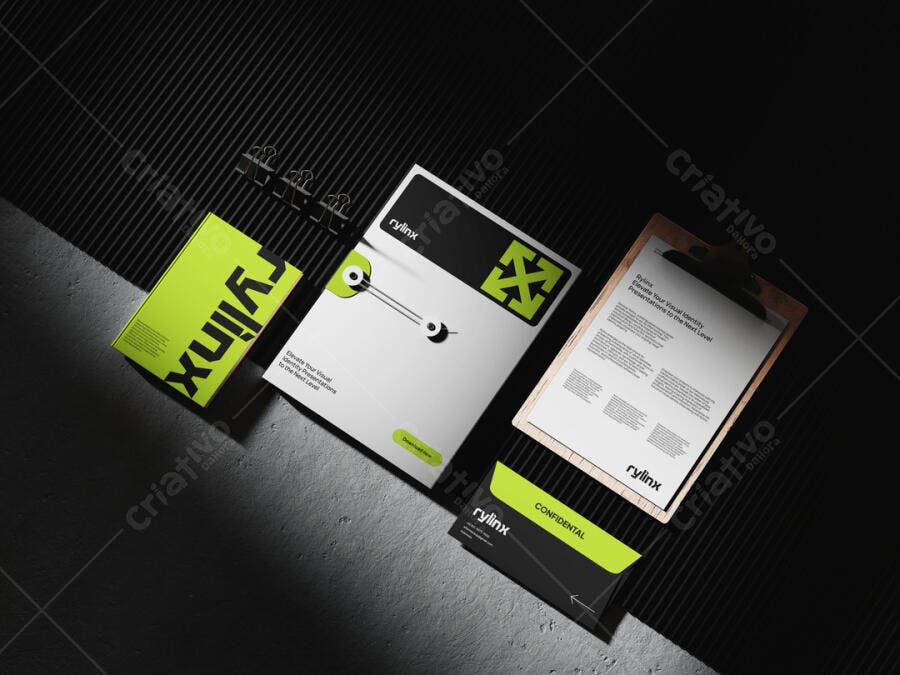 Mockup de Identidade Visual Minimalista: Verde Lima e Preto