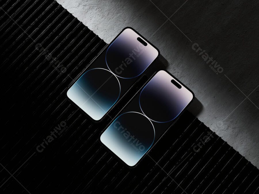 Mockup de Smartphones com Tela Gradiente em Superfície de Concreto