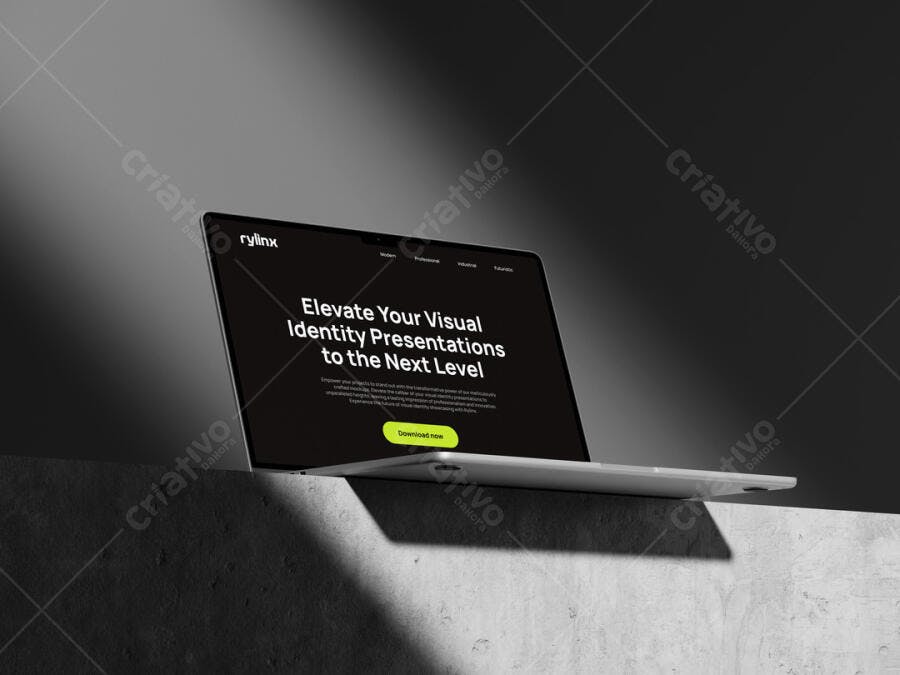 Mockup Realista de Notebook em Concreto Cinza