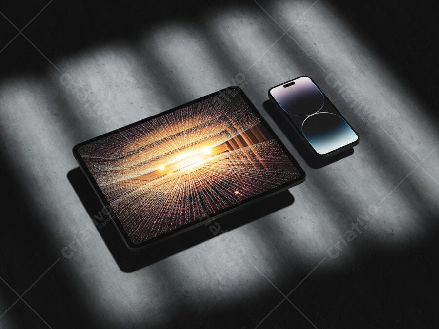Mockup Moderno de Tablet e Smartphone em Concreto