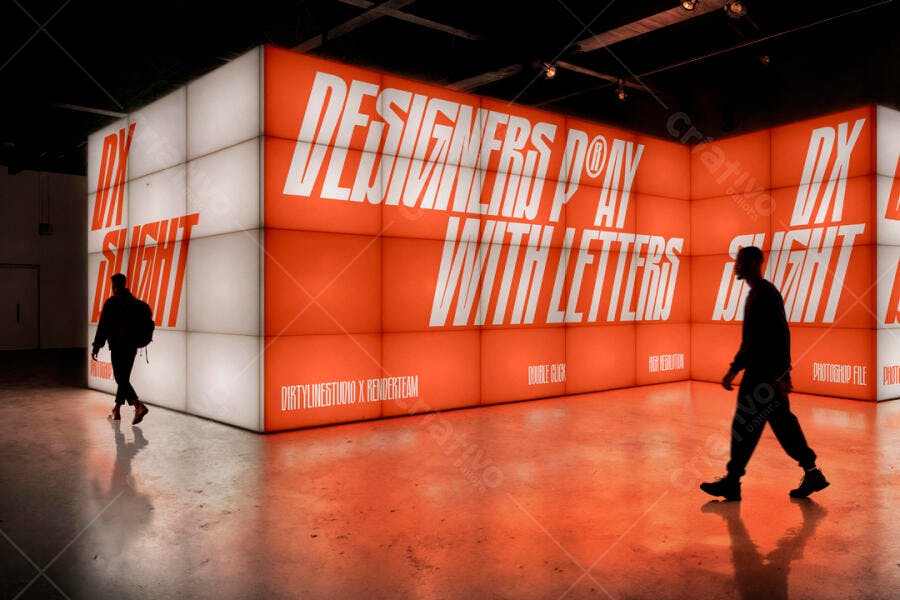 Mockup de Instalação de Arte Urbana com Lettering em Laranja e Branco