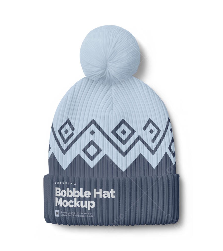 Mockup de Gorro de Lã com Pompom: Azul e Cinza