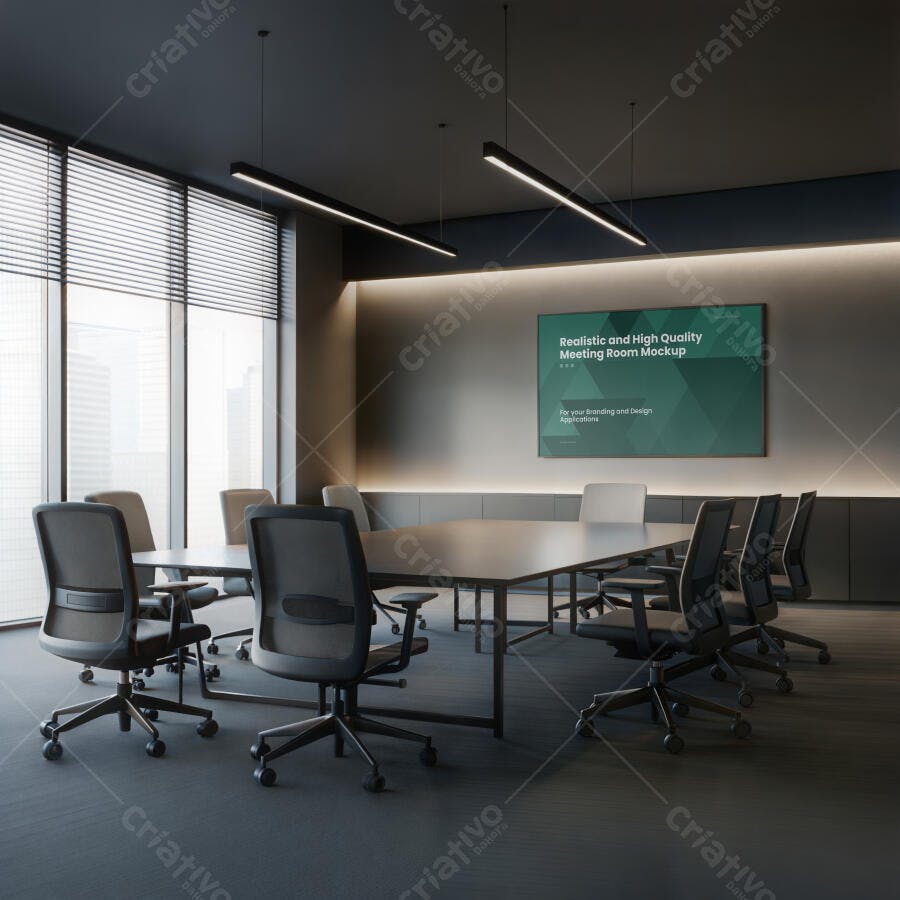 Mockup Realista de Sala de Reuniões Moderna