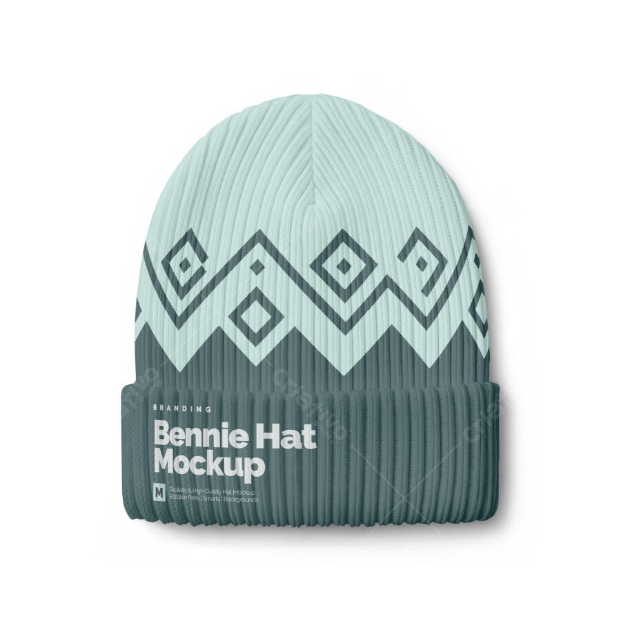 Mockup de Gorro Bennie em Azul Claro e Verde-Escuro