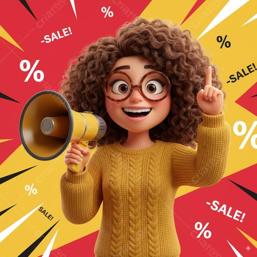 Menina animada anunciando promoção