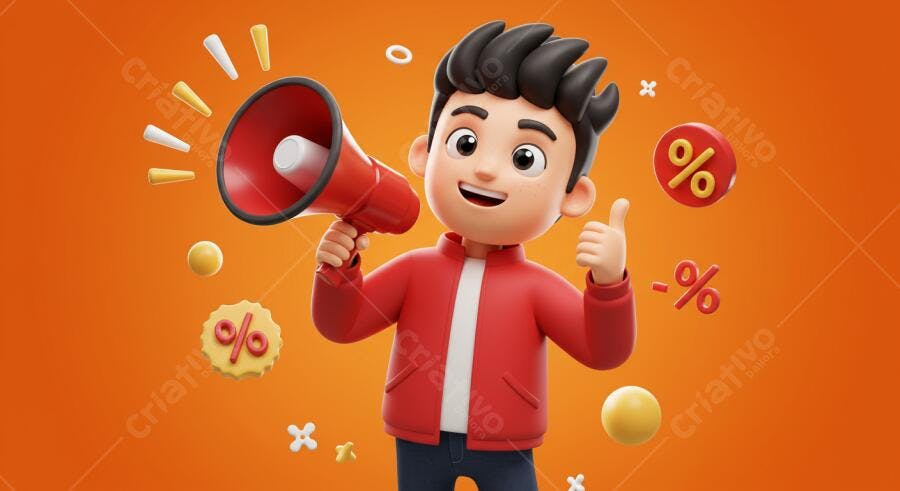 Menino anunciando promoções com megafone