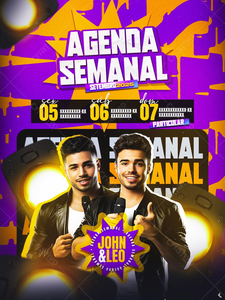 Flyer Agenda Semanal John & Leo PSD Editável