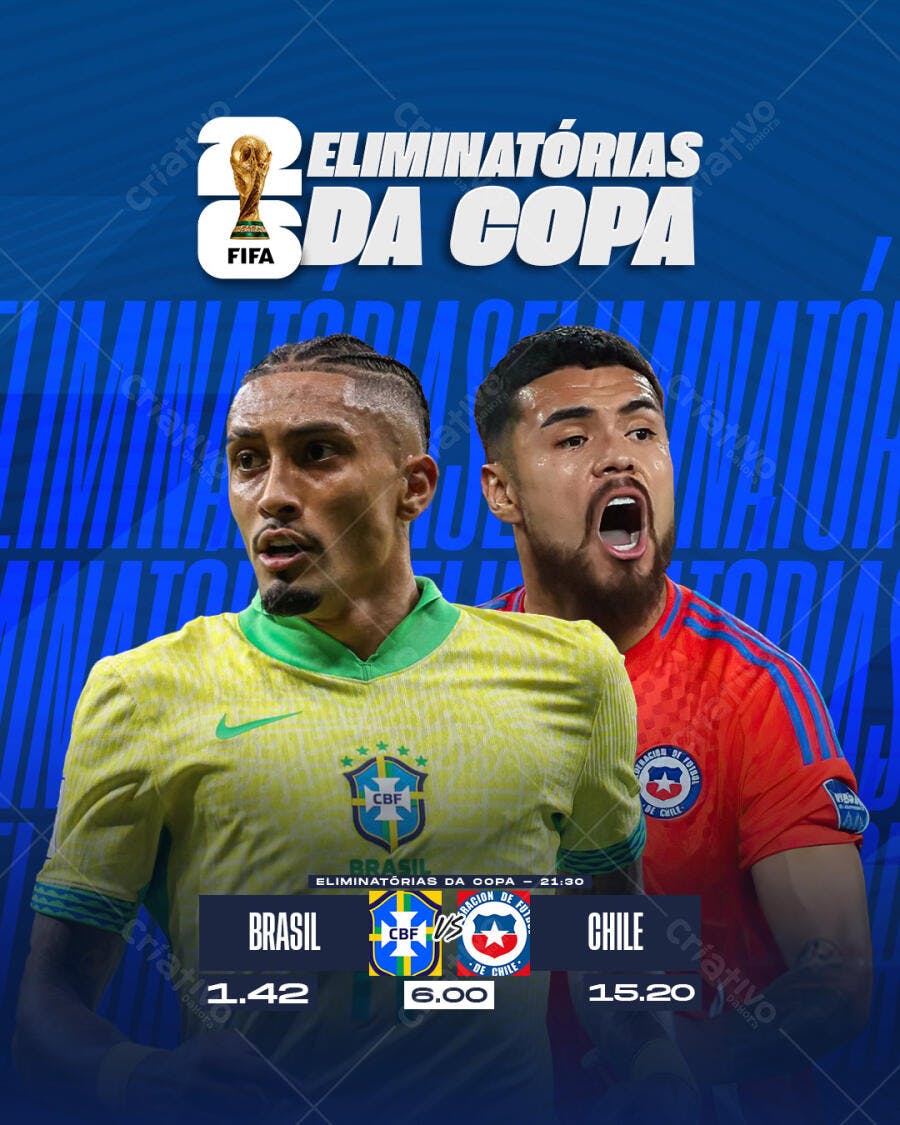 Flyer Eliminatórias da Copa Brasil x Chile PSD Editável