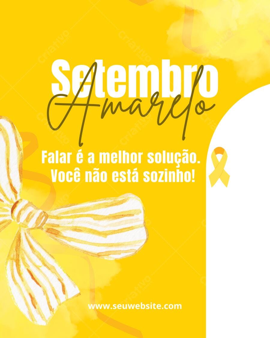 Post Instagram Setembro Amarelo com laço amarelo Editável no Canva