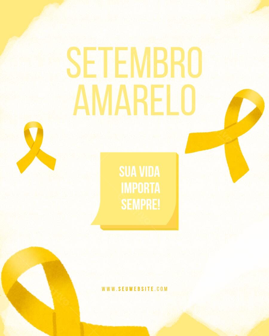 Post Instagram Setembro Amarelo com fitas amarelas Editável no Canva