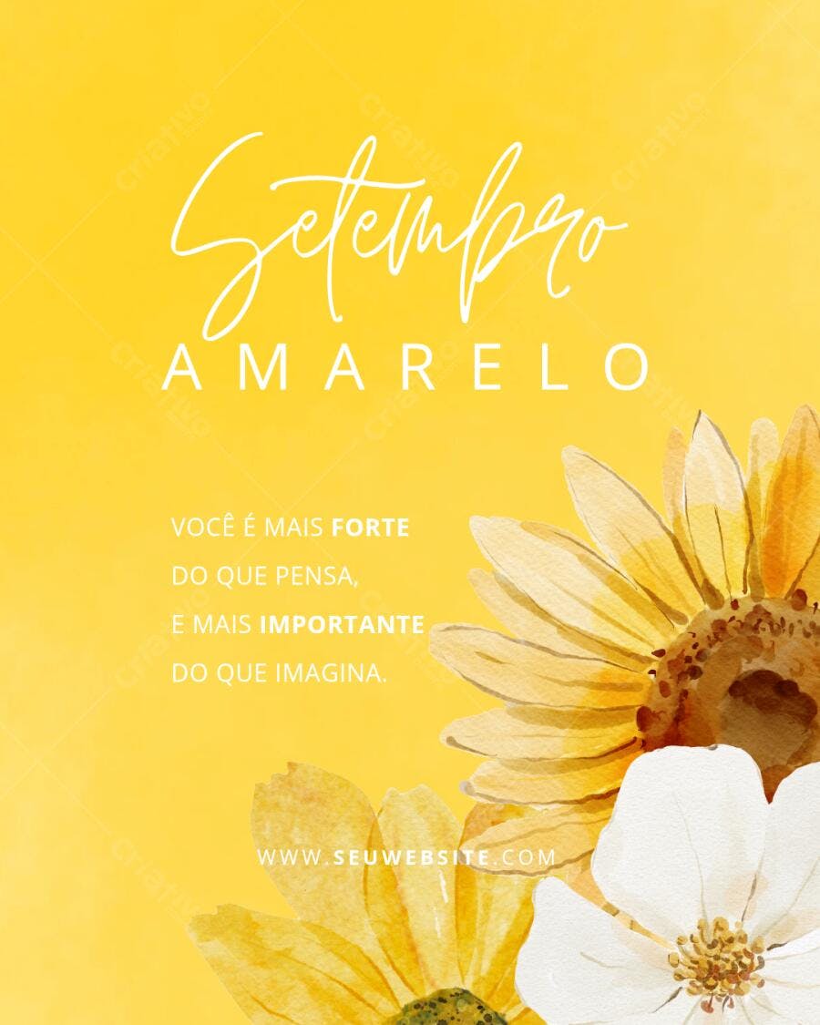 Post Instagram Setembro Amarelo com flores Editável no Canva